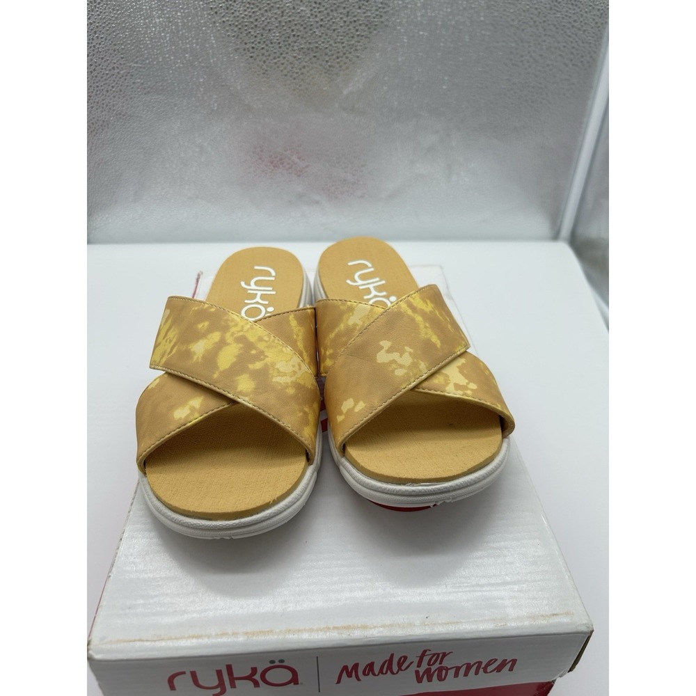 New Ryka Malin Cross Band Slide Sandals Yellow Orchid Comfort Padded Size 6M - Picture 3 of 6